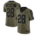 Las Vegas Raiders Josh Jacobs 28 NFL Olive 2021 Salute To Service Retired Player Men Jersey For Raiders Fans