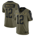 Green Bay Packers Aaron Rodgers 12 NFL Olive 2021 Salute To Service Player Men Jersey For Packers Fans