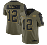 Tampa Bay Buccaneers Tom Brady 12 NFL Olive 2021 Salute To Service Retired Player Men Jersey For Buccaneers Fans