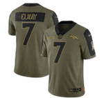 Denver Broncos John Elway 7 NFL Olive 2021 Salute To Service Player Men Jersey For Broncos Fans