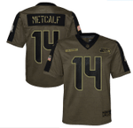 Seattle Seahawks DK Metcalf 14 NFL Olive 2021 Salute To Service Game Men Jersey For Seahawks Fans