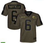 Cleveland Browns Baker Mayfield 6 NFL Olive 2021 Salute To Service Game Men Jersey For Browns Fans