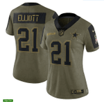 Dallas Cowboys Ezekiel Elliott 21 NFL Olive 2021 Salute To Service Retired Player Women Jersey For Cowboys Fans