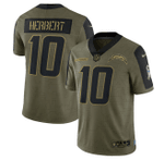 Los Angeles Chargers Justin Herbert 10 NFL Olive 2021 Salute To Service Player Men Jersey For Chargers Fans