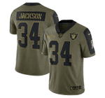 Las Vegas Raiders Bo Jackson 34 NFL Olive 2021 Salute To Service Retired Player Men Jersey For Raiders Fans