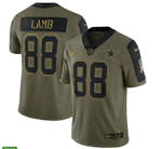Dallas Cowboys CeeDee Lamb 88 NFL Olive 2021 Salute To Service Retired Player Men Jersey For Cowboys Fans