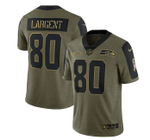 Seattle Seahawks Steve Largent 80 NFL Olive 2021 Salute To Service Retired Player Men Jersey For Seahawks Fans