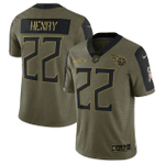 Tennessee Titans Derrick Henry 222 NFL Olive 2021 Salute To Service Player Men Jersey For Titans Fans