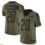 Detroit Lions Barry Sanders 20 NFL Olive 2021 Salute To Service Retired Player Men Jersey For Lions Fans