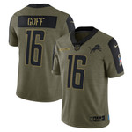 Mens Detroit Lions Jared Goff Olive 2021 Salute To Service Player Jersey gift for Detroit Lions fans