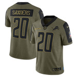Mens Detroit Lions Barry Sanders Olive 2021 Salute To Service Retired Player Jersey gift for Detroit Lions fans