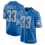 Mens Detroit Lions Daryl Worley Blue Game Jersey gift for Detroit Lions fans