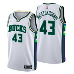 Milwaukee Bucks Giannis Antetokounmpo #43 NBA Basketball City Edition White Jersey Gift For Bucks Fans
