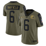 Mens Cleveland Browns Baker Mayfield Olive 2021 Salute To Service Player Jersey gift for Cleveland Browns fans