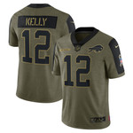 Mens Buffalo Bills Jim Kelly Olive 2021 Salute To Service Retired Player Jersey gift for Buffalo Bills fans