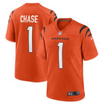 Mens Cincinnati Bengals JaMarr Chase Orange Game Jersey gift for Cincinnati Bengals fans