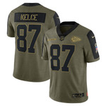 Mens Kansas City Chiefs Travis Kelce Olive 2021 Salute To Service Player Jersey gift for Kansas City Chiefs fans