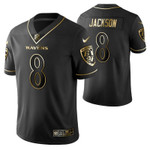 Baltimore Ravens Lamar Jackson 8 2021 NFL Golden Edition Black Jersey Gift For Ravens Fans