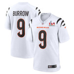 Cincinnati Bengals Joe Burrow 9 2022 NFL Superbowl LVI Match White Jersey Gift For Bengals Fans