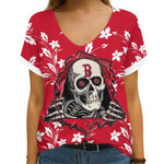 Topsportee Boston Red Sox Skull Limited Edition Summer Collection Women V Neck T-shirt XS-2XL NLA010936