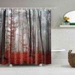 Red Forest Trees Fabric Shower Curtain Vibrant Color High Quality Unique For Good Vibes Home Decor