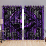 Celtic Design Black And Purple Dragon Cross Printed Window Curtain