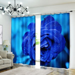 Blue Rose With Dewdrops Printed Window Curtain Home Decor