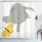 Cat Yellow Moth Printed Shower Curtain Home Decor