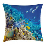 Aquatic Corals Reef And Fishes Art Printed Cushion Cover