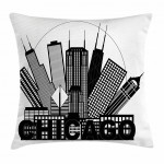 City In Circle Chicago Art Pattern Printed Cushion Cover