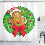 Xmas Wreath Cookie Snowman Printed Shower Curtain Bathroom Decor