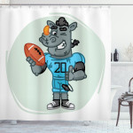 Rhino With Jersey And Ball White 3d Printed Shower Curtain Bathroom Decor