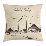 Sketch Skyline Gulls Islanbul Turkey Pattern Cushion Cover