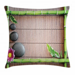 Spa Stone Motifs Bamboo Pattern Printed Cushion Cover