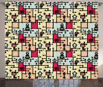 Robots On Grid Squares Pattern Window Curtain Home Decor