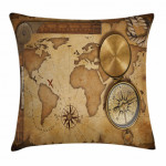 Aged Antique Treasure Map Pattern Printed Cushion Cover
