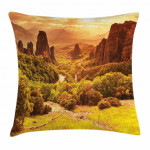Monasteries In Greece Sunrise Art Printed Cushion Cover