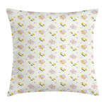 Cosmee And Zinnia Flowers Pattern Printed Cushion Cover