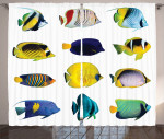 Collage Of Sea Animals Fish Pattern Window Curtain Home Decor