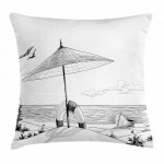 Doodle Life Buoy And Umbrella Sketch Pattern Art Printed Cushion Cover
