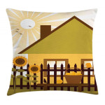 Cartoon House With Garden Art Pattern Printed Cushion Cover