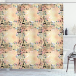 French Lettering Flowers Paris Pattern Shower Curtain Home Decor