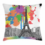 Splashing Spots Eiffel Tower Art Pattern Printed Cushion Cover