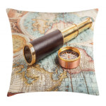 Telescope On Antique Map Pattern Printed Cushion Cover