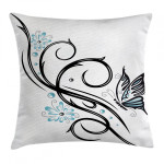 Butterfly And Leaves Art Printed Cushion Cover