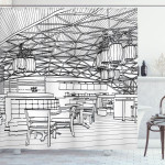 Restaurant Bar Art Sketch Pattern Shower Curtain Home Decor