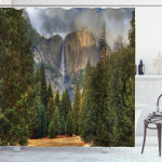 Yosemite Cloudy Mountain Park Autumn 3d Printed Shower Curtain Bathroom Decor