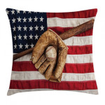 Grunge Baseball Glove American Flag Pattern Printed Cushion Cover