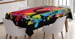 Futuristic Rainbow Splashing On Black Printed Tablecloth Home Decor