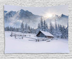 Winter Mountain Cottage Nature Printed Wall Tapestry Home Decor